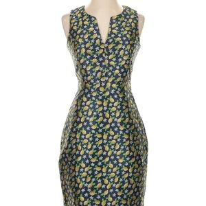 J.Crew V-neck Sheath Dress in a Navy Blue Lemon Jacquard Print NWT Size 0P